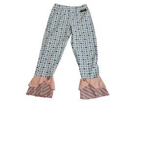 Matilda Jane Girls Ruffle Pants Size 10 Blue Multi-Color Ladybug & Butterfly Pat